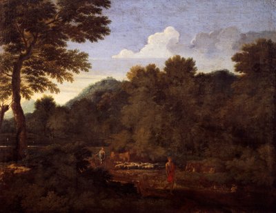 Landskap med saueflokk, av Gaspard Dughet (1615-1675), olje på lerret, 50x66 cm. av Gaspard Poussin Dughet