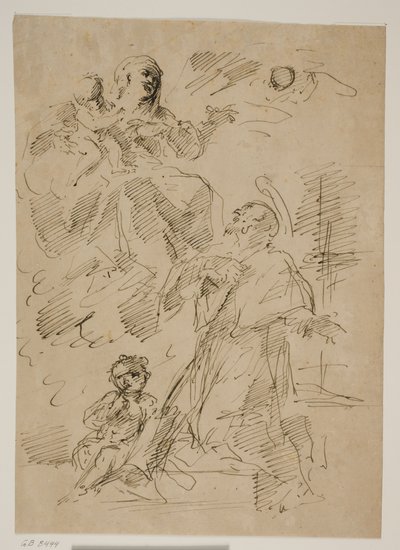 Madonna og barn i skyene, med St John of Nepomuk under av Gaspare Diziani