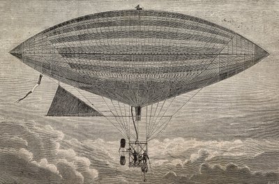 Elektrisk ballong med propell, en prototype av Gaston (18473-1899) og Albert Tissandier (1839-1906), Paris, Frankrike, gravering fra L