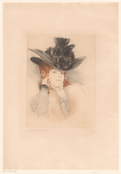 Portrett av en ukjent dame med hatt av Gaston Darbour