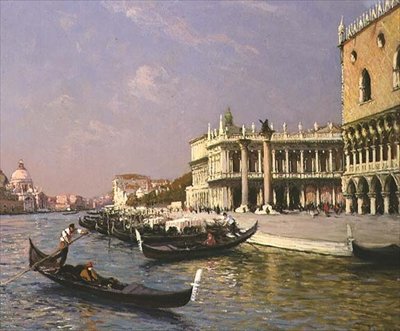 Venezia: Dogepalasset, Marciana-biblioteket og Santa Maria della Salute i det fjerne av Gaston Hippolyte Boucart