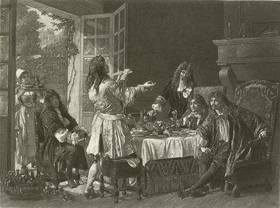 En middag i huset til Moliere i Anteuil (gravyr) av Gaston Melingue