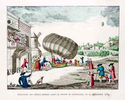 Mottakelse av Robert Brothers av prinsen av Ghistelles i 1784, 1887 av Gaston Tissandier