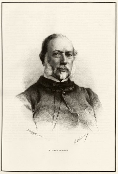 Portrett av Emile Templier (1821-1891), samarbeidspartner til Louis Hachette (1800-1864), ansvarlig for produksjonen av "Tour du monde". Gravering av G.Vuillier, for å illustrere historien "Fra Paris til Tonkin, gjennom det ukjente Tibet"" av Gabriel Bonva av Gaston Vuillier
