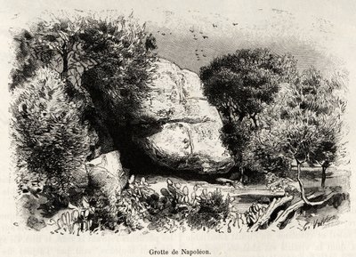 Hulen Napoleon, eller Napoleon Bonaparte (1769-1821) elsket å søke tilflukt som barn for å studere og meditere. Gravering og historie "" La Corse"" av Gaston Vuillier (1845-1915), i 1890, i Le tour du monde, nouveau journal des voyages, under ledelse av av Gaston Vuillier