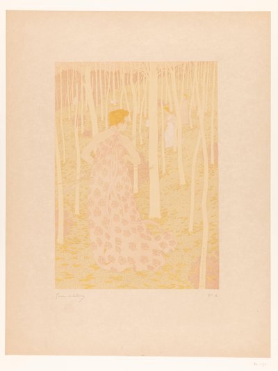 Kvinner på jakt i en skog Chasseresses (original tittel) av Gaston de Latenay (signed by artist)