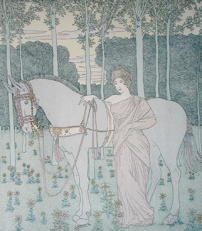 Nausicaa, illustrasjon fra bok 6 av Odyssey, oversatt av Lecomte de l
