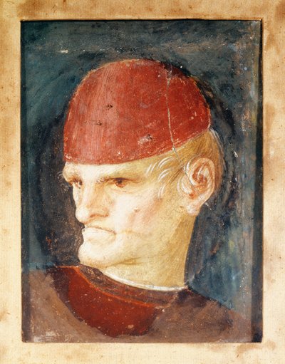 Italia, Varallo, Fragment av freskomaleri av et hode av Gaudenzio Ferrari