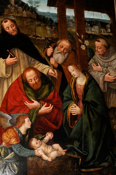 Fødsel med hellige, maleri av Gaudenzio Ferrari i kirken Saint Mary of Consolation, Milano, Lombardia, Italia av Gaudenzio Ferrari