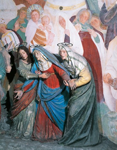 Statuer av hellige kvinner som følger Kristus, detalj fra korsfestelsen av Gaudenzio Ferrari (1475-1546), kapell XXXVIII, Det hellige fjellet Varallo Sesia (UNESCOs verdensarvliste, 2003), Italia av Gaudenzio Ferrari