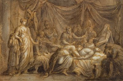 Andromache Mourning the Death of Hector, 1760-63 (penn og blekk og vask på papir) av Gavin Hamilton