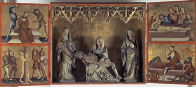 Altertavle som viser klagesangen og Kristi lidenskap (alteret i St. Elizabeth Thüringen) ca. 1410 (tempera på panel og kalkstein) av Gdansk School