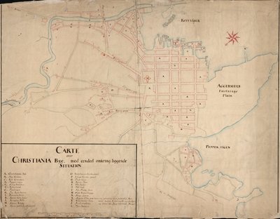 Norsk bokmål:  Kart fra Nasjonalbibliotekets kartsamling. Kartet er gitt ut i Håndtegnet (1649) og viser Christiania av Geelkerck