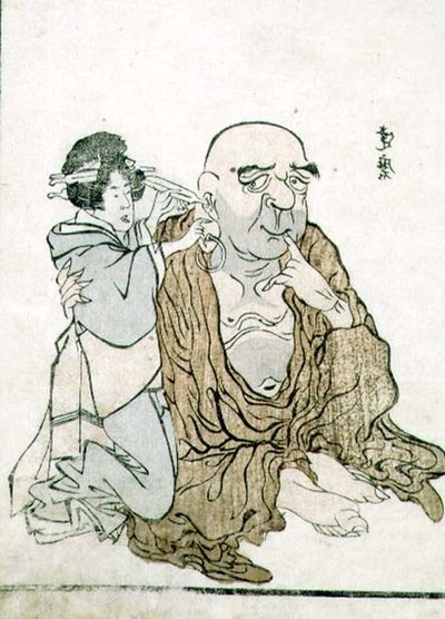 T H Riches 1913 Immortal Have his Ears Cleaned, ca. 1815 (treblokktrykk) av Gekkotai Bokusen
