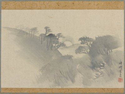 Landskap med ås, trær og måneoppgang, Edo-perioden, 1747-1868. av Genki