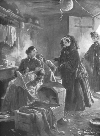 'Dronning Victoria og de fattige: Hennes Majestet på besøk i et hyttehjem', 1901. av Gennaro Amato
