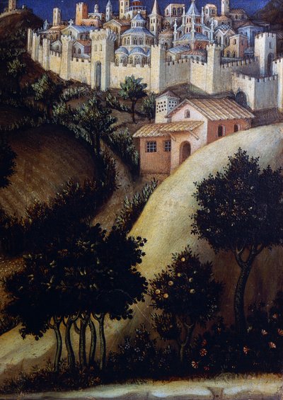Tilbedelse av Magi-altertavlen, detalj av det sentrale predella-panelet i Egypt av Gentile da Fabriano
