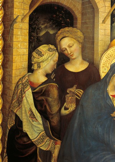 Tilbedelse av magi-detaljene til tjenere av Gentile da Fabriano