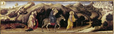 Altarpiece of Adoration of the Magi: Flight to Egypt - sentralpanel (olje på panel av Gentile da Fabriano