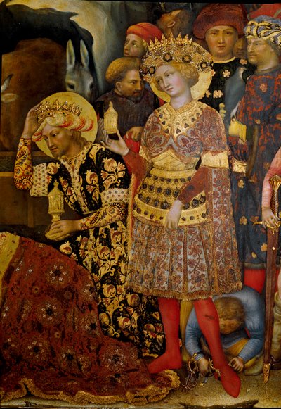 Altertavle av tilbedelsen av magiene (Pala Strozzi) Detalj som representerer to konger. Maleri av Gentile da Fabriano (Gentile di Niccolo) (1370-1427) 1423 Søn. 173x220 cm. Tempera på tre. Firenze, Galleria degli Uffizi (Uffizi) av Gentile da Fabriano