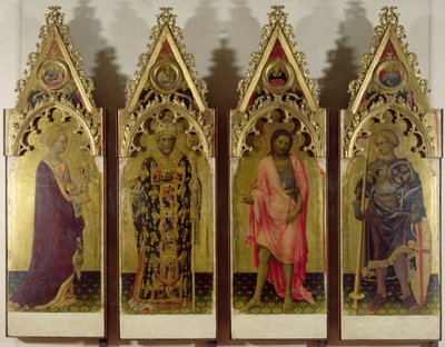 Fire hellige fra Quaratesi Polyptych: Mary Magdalene, St. Nicholas, St. John the Baptist og St. George, 1425 (tempera på panel) (for detaljer se 85683 og 85684) av Gentile da Fabriano