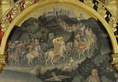 The Adoration of the Magi detalj av reisen til Jerusalem, 1423 tempera på paneldetalj av 29414 av Gentile da Fabriano