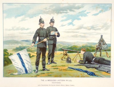 Sender et semaforsignal ved hjelp av flagg, c1880 av Geoffrey Douglas Giles