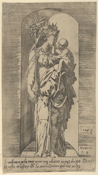 Jomfruen og barnet i en nisje, 1543. av Geoffroy Dumoûtier