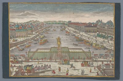 Utsikt over Pont Neuf over elven Seinen i Paris, med utsikt mot Pont Royal Gesicht der Neuen Bruck, gegen der Königl. Bruck til Paris av Georg Balthasar Probst (possibly)