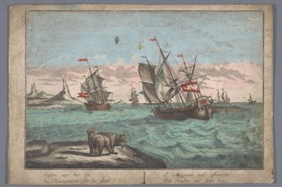 Utsikt over skipenes seiling på ishavet Das Seeglen auf dem Eis (tittel på objekt) av Georg Balthasar Probst (possibly)
