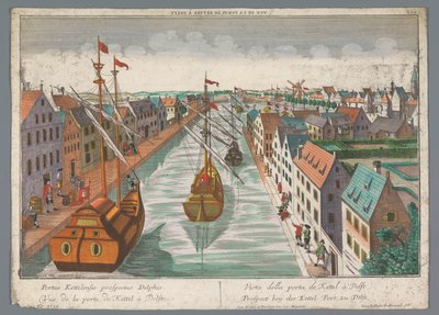 Utsikt over en kanal i nærheten av Ketelpoort i Delft Prospect bey der Kettel Port, zu Delft (tittel på objekt) Delft (serietittel) av Georg Balthasar Probst