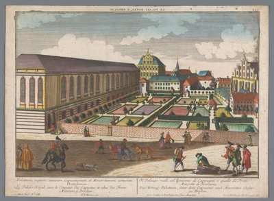 Utsikt over det kongelige palasset og klosteret til Friars Minor Capuchins i Wroclaw Das Könige Palatium, samt dem Capuciner und Minoritten Closter zu Breslau (tittel på objekt) Wroclaw (serietittel) av Georg Balthasar Probst