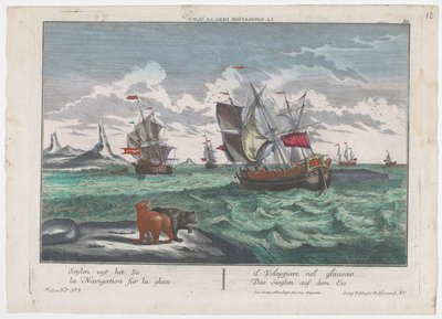 Utsikt over skipene som seiler på ishavet Das Seeglen auf dem Eis (tittel på objekt) Hvalfangst utenfor Grønland (serietittel) av Georg Balthasar Probst
