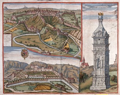 Monumentet til Igel og palasset i Mansfeld Ardennes, lave land - i #39;Civitates Orbis Terrarum#39; av Georg Braun, Köln av Georg Braun