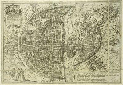Byplan for Paris, 1572 av Georg Braun