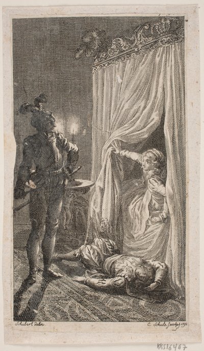 Illustrasjon med soveromsscene av Georg Christian Schule