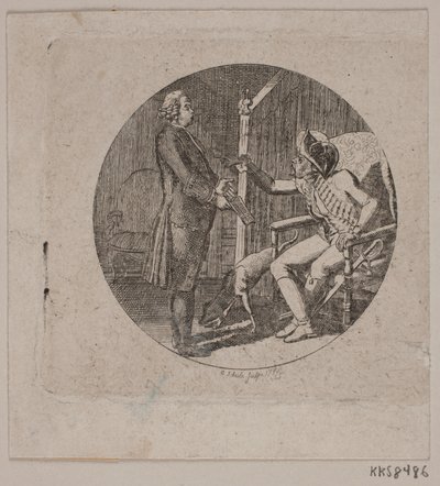 Vignett med prest og eldre mann av Georg Christian Schule
