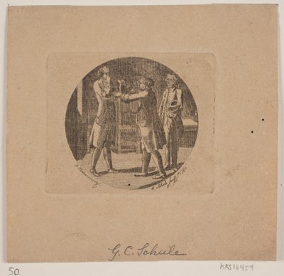 Vignett med tre menn av Georg Christian Schule