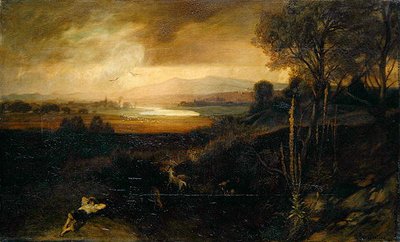 Et hovedelvelandskap før et tordenvær (olje på lerret) av Georg Cornicelius