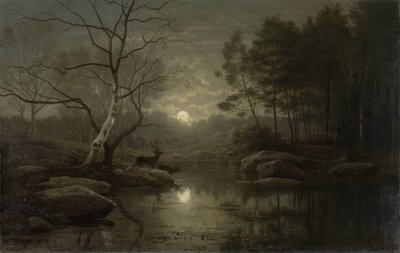 Skoglandskap i måneskinn av Georg Eduard Otto Saal