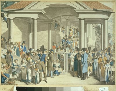 Helsesamfunnet ved Karlsbader-fontenen, 1810 (akvatinttegning) av Georg Emanuel Opitz