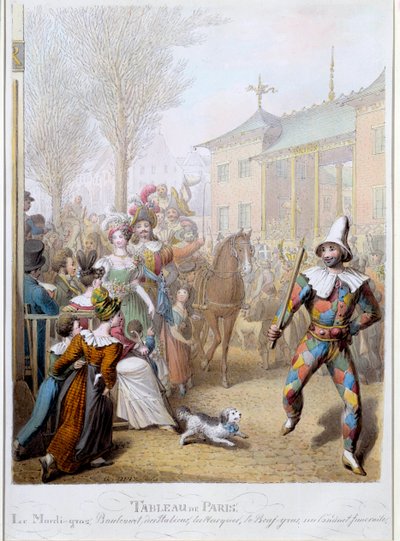 Mardi Gras på Boulevard des Italians i Paris Illustrasjon av George Emanuel Opitz (1775-1841) Paris fra 1800-tallet, Musee Carnavalet av Georg Emanuel Opitz