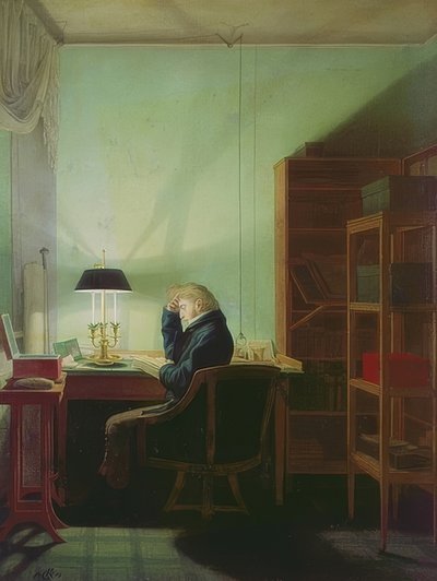 Lesing med lampelys. 1814 av Georg Friedrich Kersting