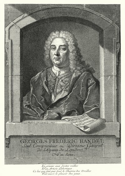 George Frideric Handel , tysk barokkkomponist (gravering) av Georg Friedrich Schmidt