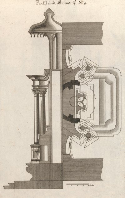 Plantegning og sidevisning av et alter, plate d 2 fra 