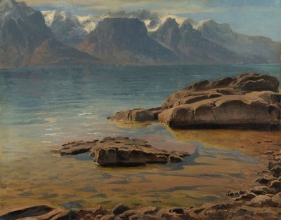 Genfersjøen nær Vevey mot Evian av Georg Heinrich Crola
