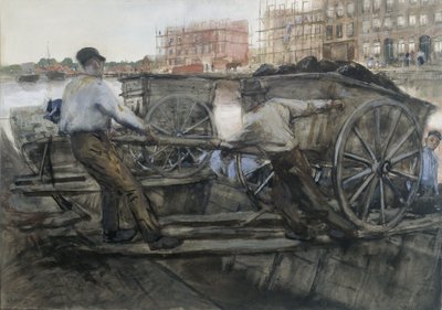 Arbeidere som trekker en tungt lastet vogn på Jacob van Lennepkade, Amsterdam, 1900 av George Hendrik Breitner