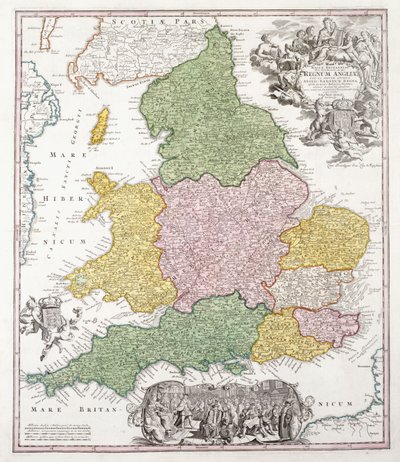 Et kart over England, 1760 av Georg Matthäus Seutter