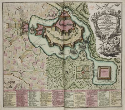 Allegorisk kart over beleiringen av kjærlighetens slott av Georg Matthäus Seutter