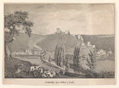 Sayner Hütte en het slot Sayn Saynerhütte og Sayn Castle (tittel på objekt) av Georg Osterwald